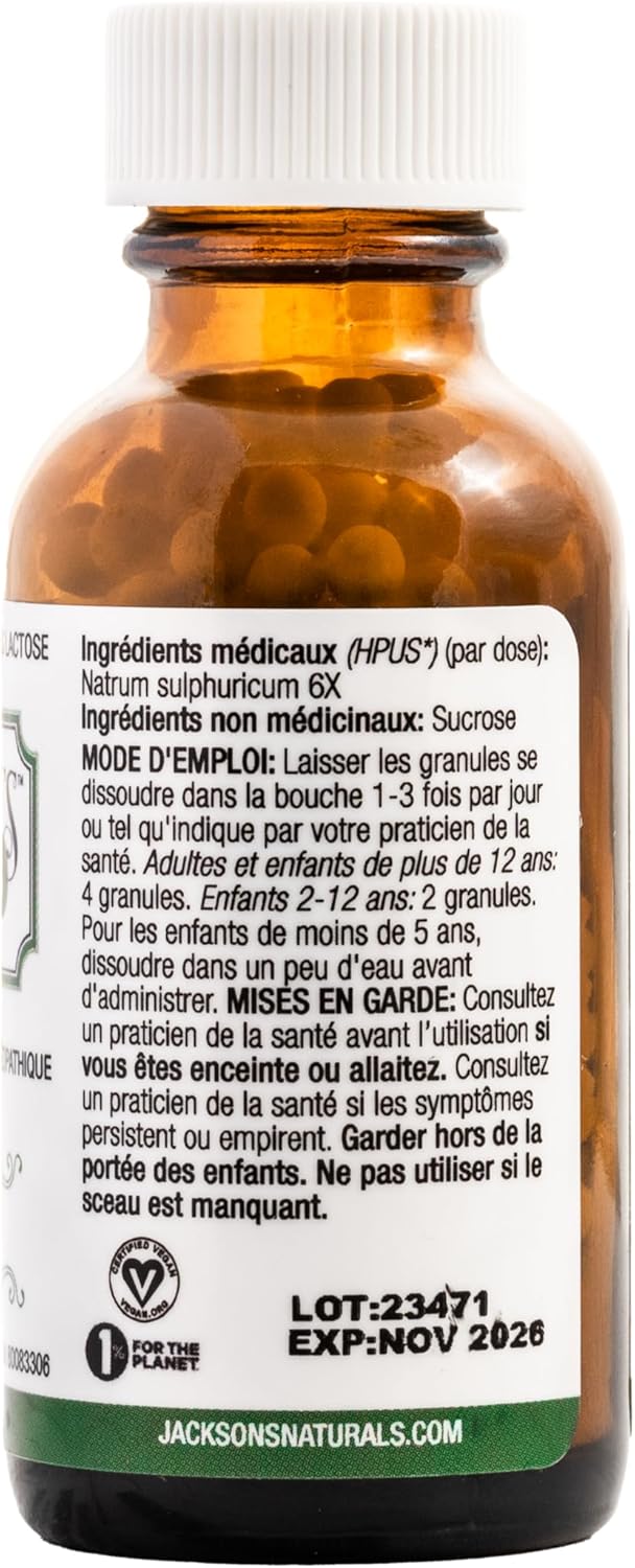 Certified Vegan Natrum Sulphuricum 6X Cell Salt #11 - 500 Pellet Bottle, Lactose-Free Formula