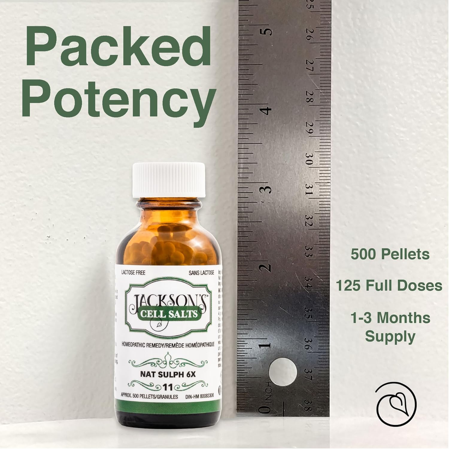 Certified Vegan Natrum Sulphuricum 6X Cell Salt #11 - 500 Pellet Bottle, Lactose-Free Formula