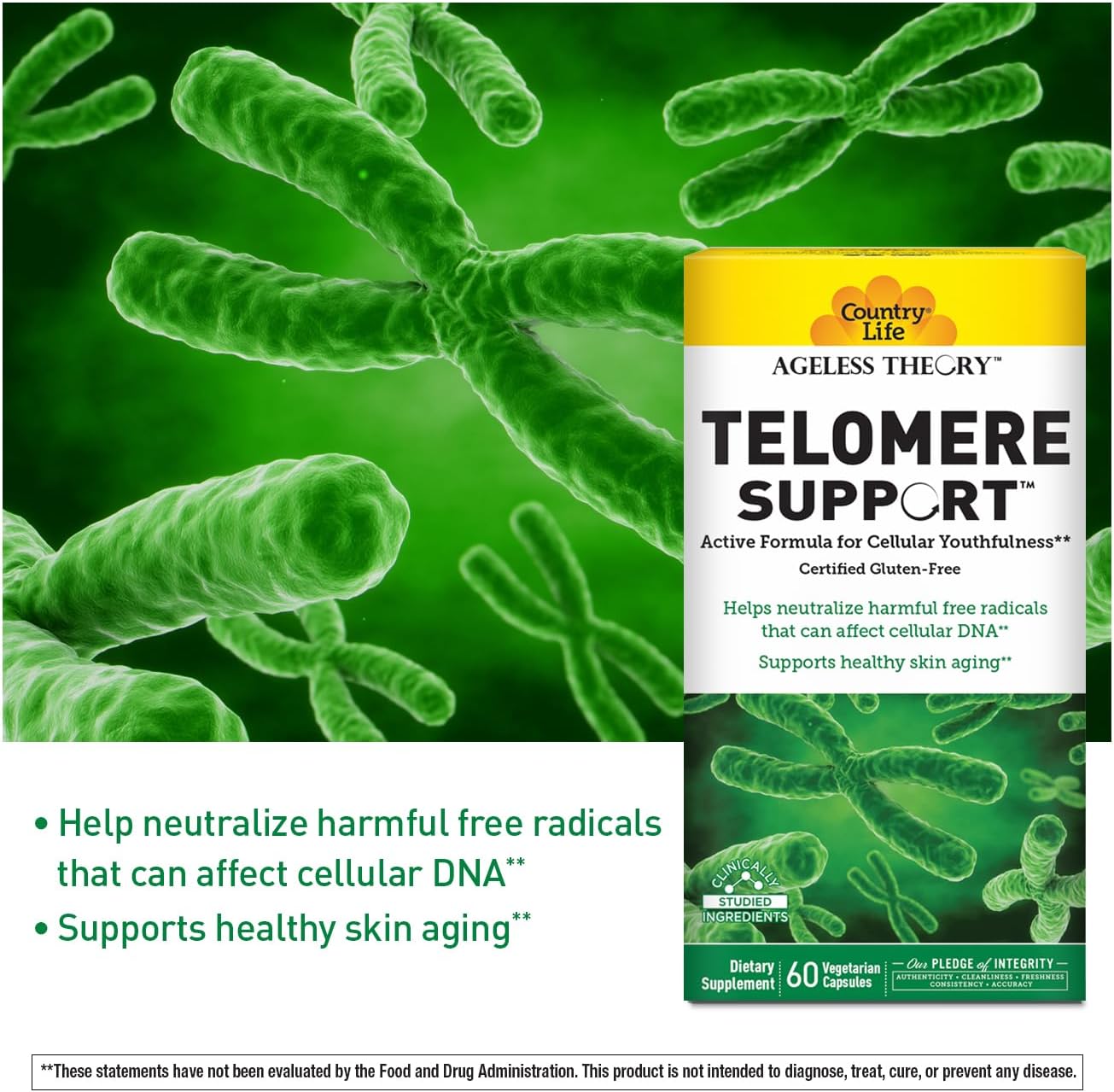Certified Vegan Telomere Support Supplement with Resvinol Grape Extract - Anti Aging - Immune & Cardiovascular - 60 Capsules