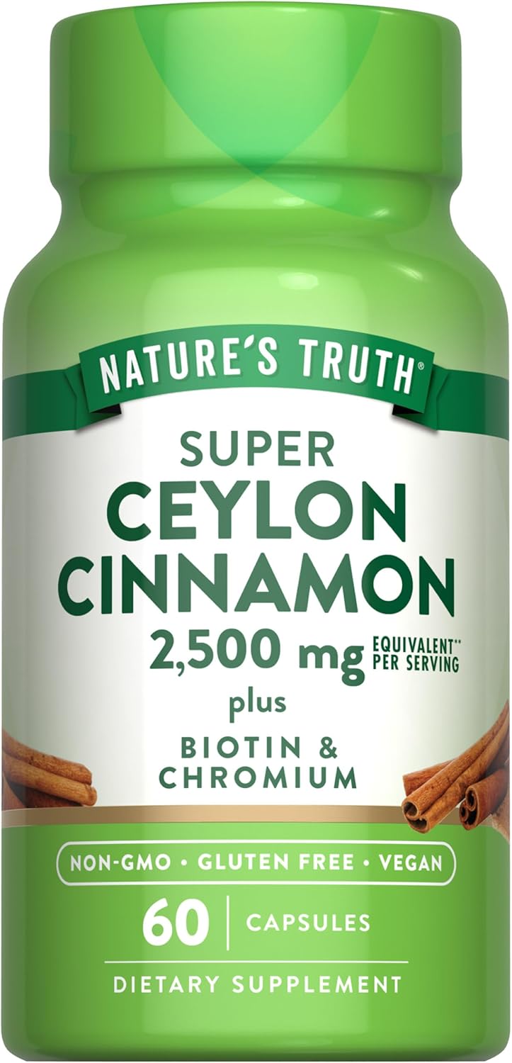 Ceylon Cinnamon Capsules 2500mg 60 Count Vegetarian Non-GMO Gluten Free Supplement with Chromium and Biotin by Nature's Truth