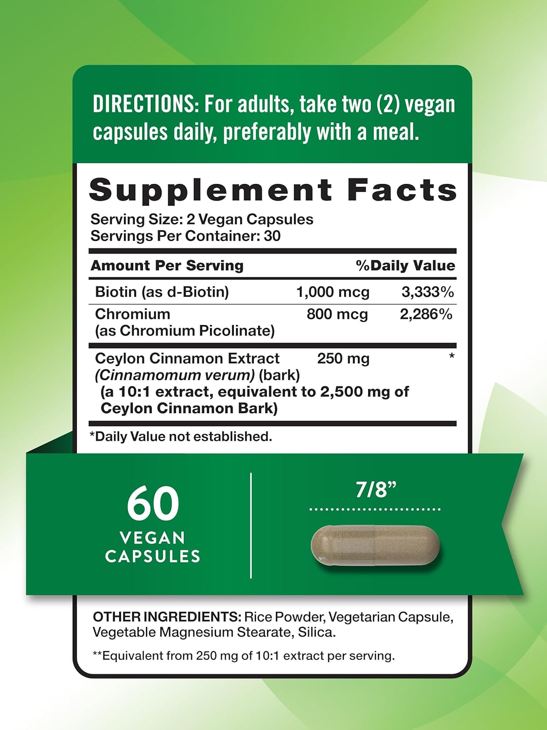 Ceylon Cinnamon Capsules 2500mg 60 Count Vegetarian Non-GMO Gluten Free Supplement with Chromium and Biotin by Nature's Truth
