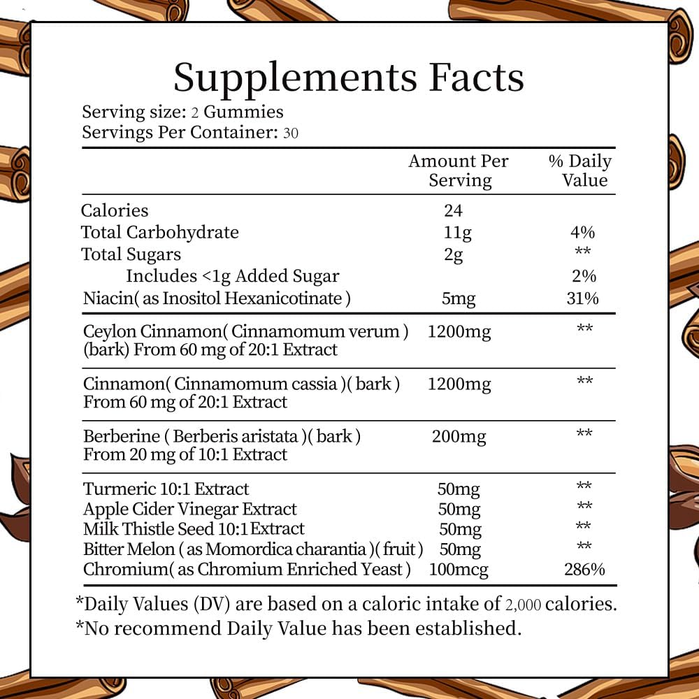 Ceylon Cinnamon Gummies with Berberine, Turmeric & More - 2400mg - 60 Count
