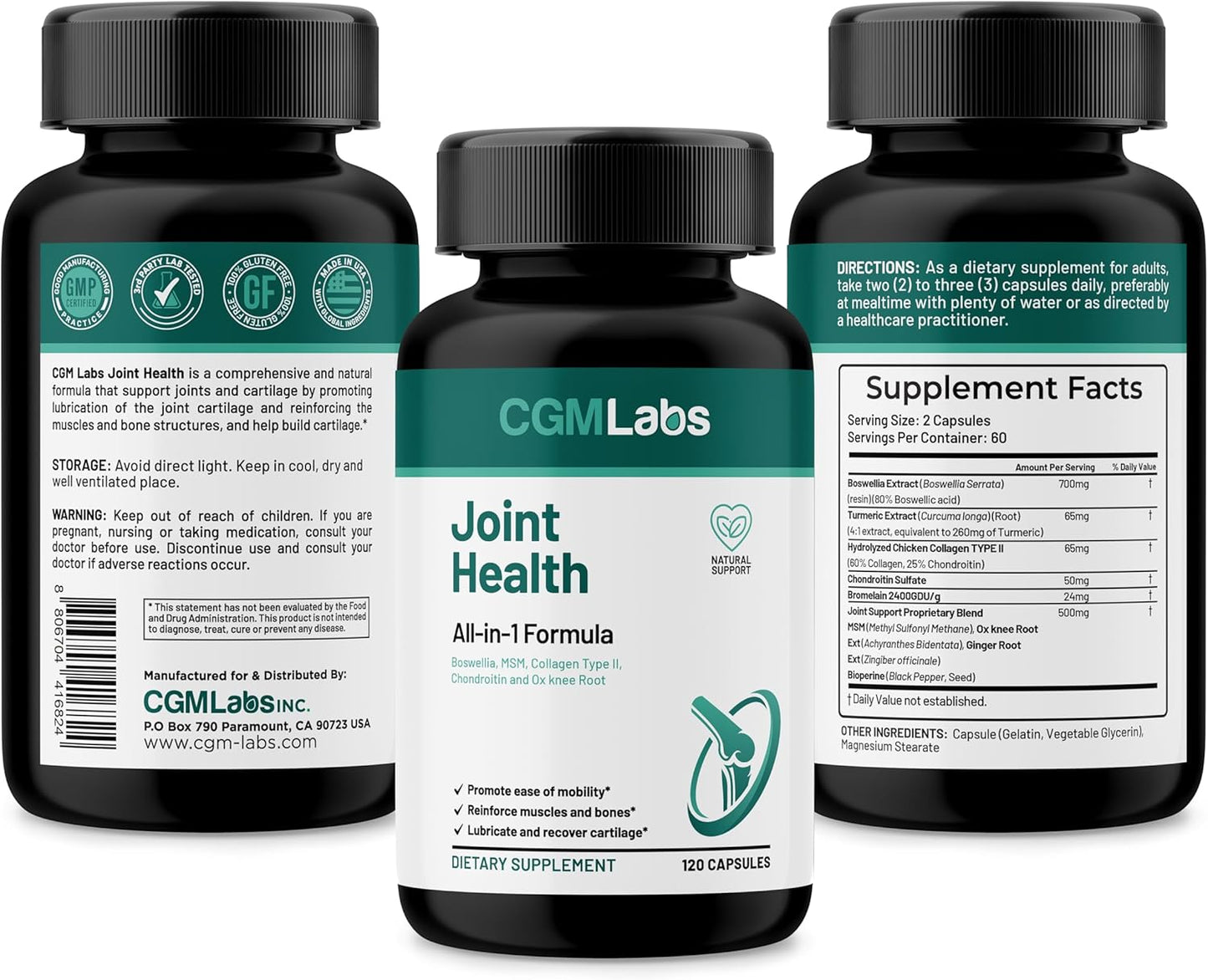 CGM Labs Joint Health Supplement with Tumeric, Boswellia, Chondroitin, Achyranthes Bidentata, MSM - 180 Softgels