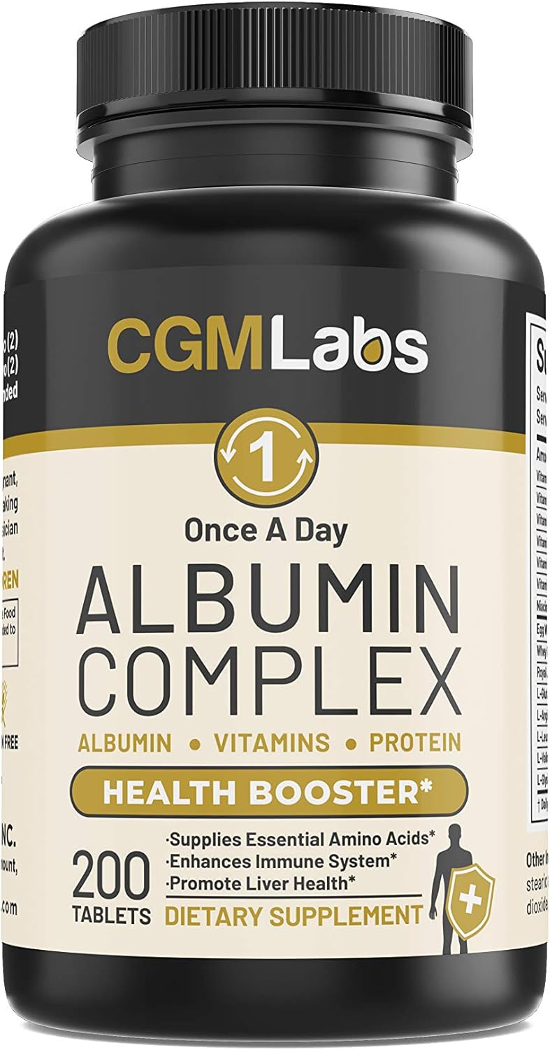 CGM Labs Once A Day Albumin Complex - 200 Chewable Tablets with Whey Protein, Royal Jelly, Essential Amino Acids