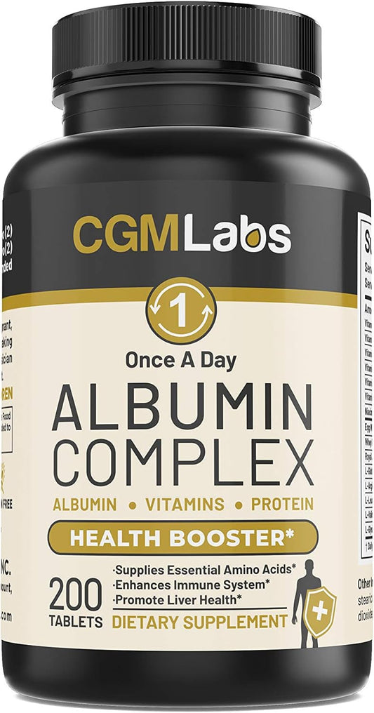 CGM Labs Once A Day Albumin Complex - 200 Chewable Tablets with Whey Protein, Royal Jelly, Essential Amino Acids