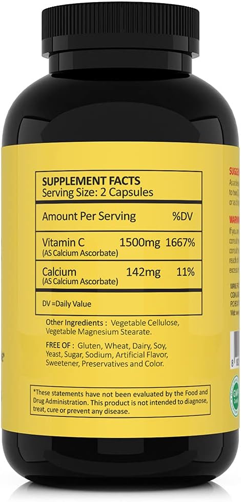 CGMLABS Non-Acidic Vitamin C Dietary Supplement 1500mg with Calcium - Gentle on Stomach, Immune and Bone Support (500 Capsules)