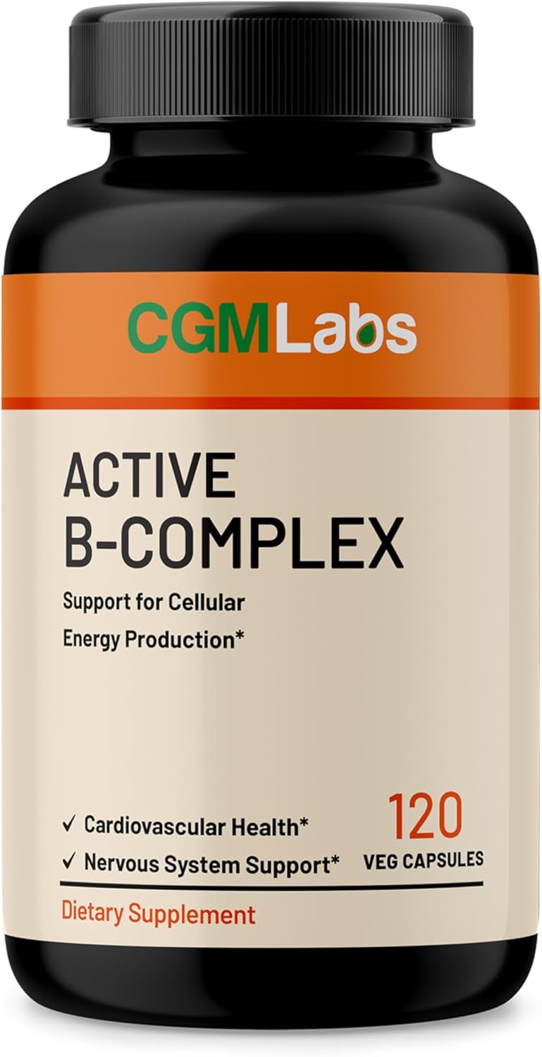CGMLABS Vitamin B Complex - Active B1, B2, B3, B6, B12, Thiamine, Riboflavin, Niacin, Folate, Biotin, Pantothenic Acid, Inositol for Optimal Health