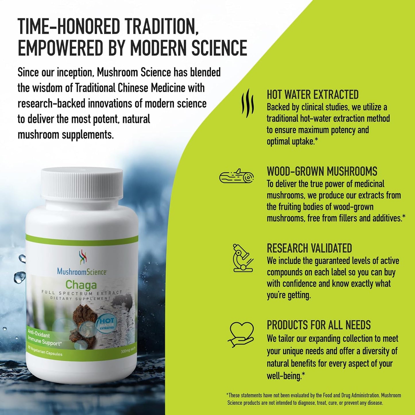 Chaga Mushroom Capsules - Full Spectrum Extract - Natural Antioxidant Supplement - Vegetarian - 300MG, 90 CT