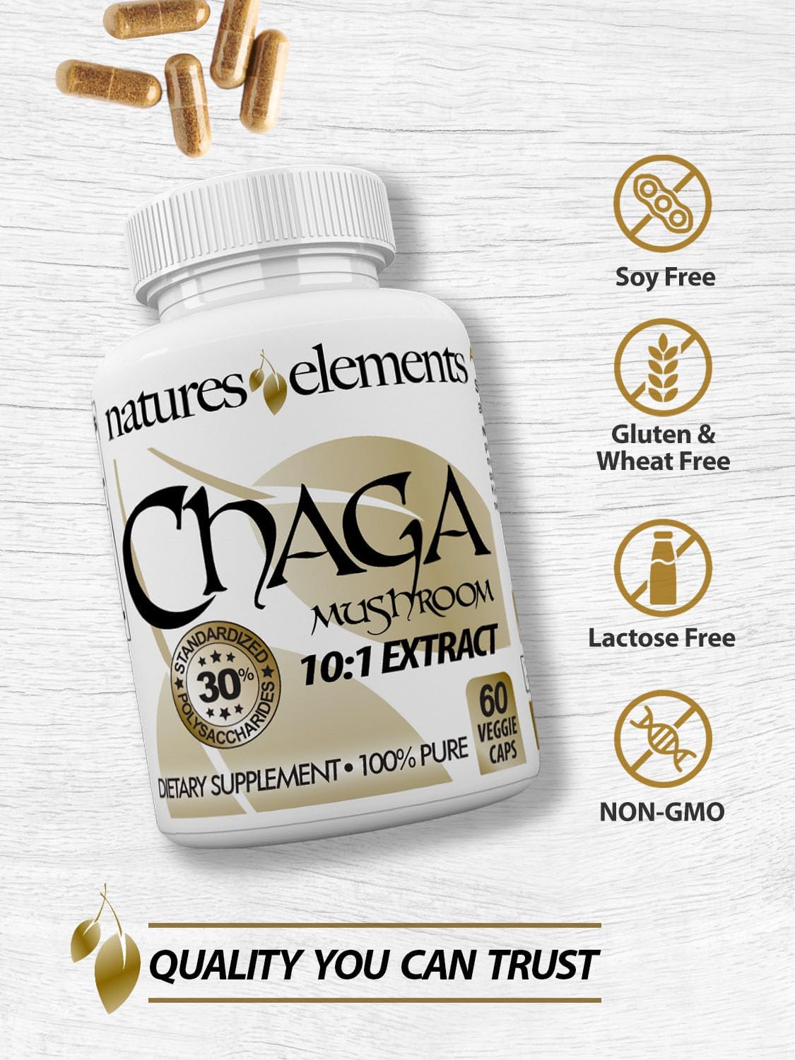 Chaga Mushroom Immune Support Supplement - Pack of 3 - High Antioxidant - 10:1 Extract - 30% Polysaccharides - 500mg Capsules - 3 Month Supply - BoostGo Australia