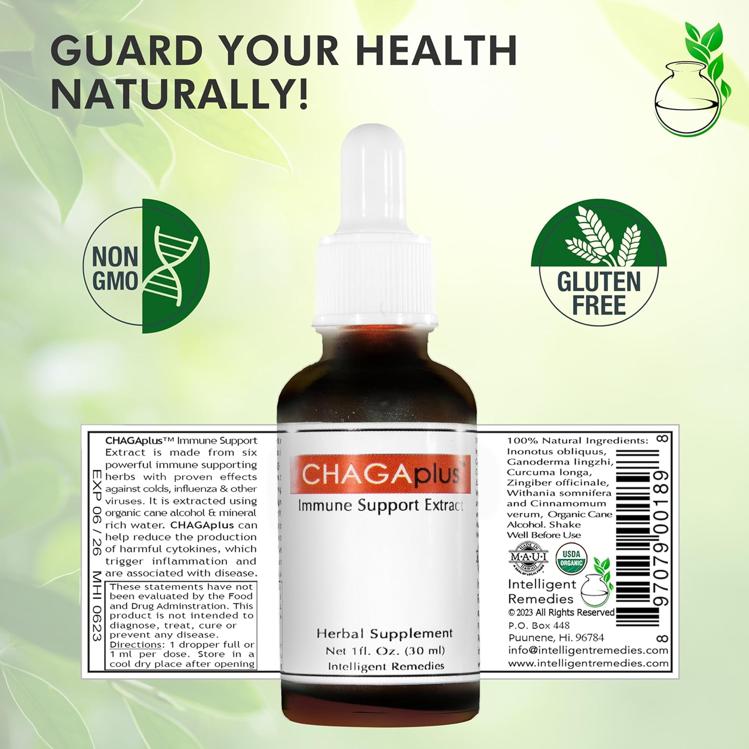 CHAGAplus Immune System Booster with Chaga Mushroom Extract, Reishi, Turmeric & Ashwagandha - 30ml