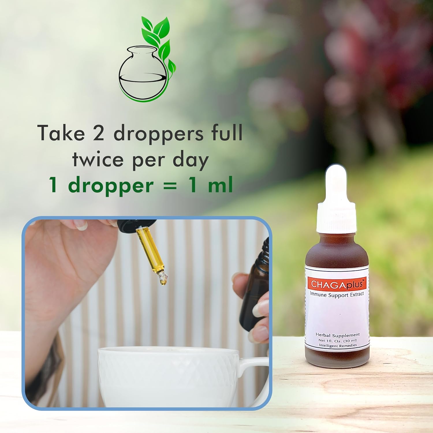 CHAGAplus Immune System Booster with Chaga Mushroom Extract, Reishi, Turmeric & Ashwagandha - 30ml