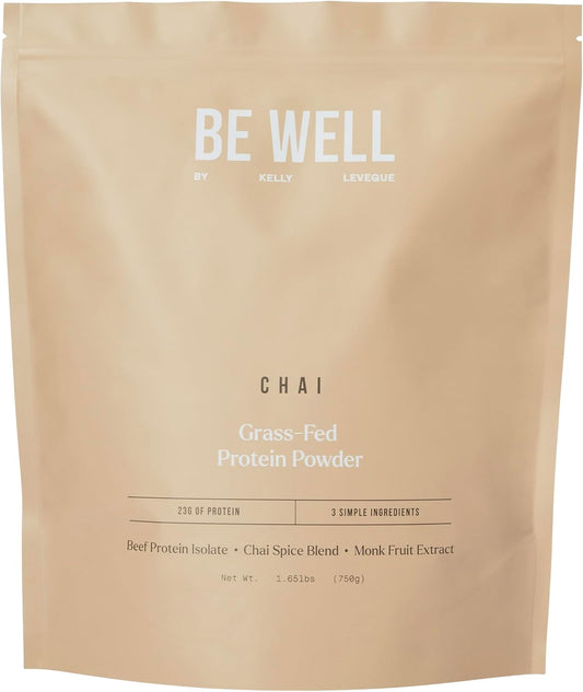Chai Grass-Fed Beef Protein Powder by Kelly LeVeque: 23g Protein, 1g Net Carbs, No Soy/Dairy, 30 Servings