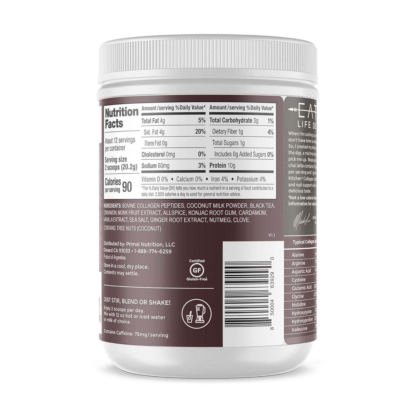 Chai Tea Collagen Keto Latte Powder with Collagen Peptides - 8.55 oz Drink Mix