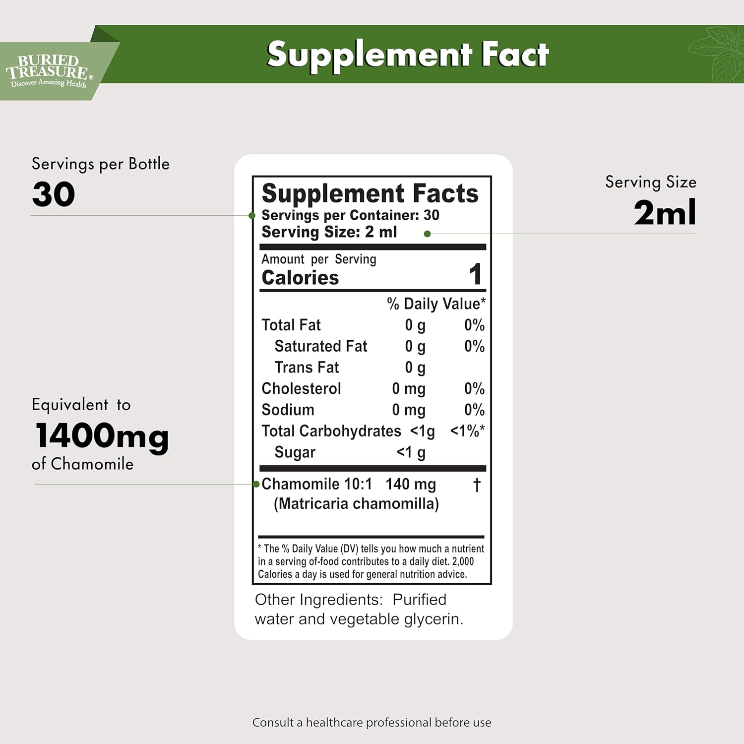 Chamomile Drops 10x Extract - 30 Servings, German Chamomile Tea Drops, Sugar-Free Herbal Tea for Relaxation and Calmness Support