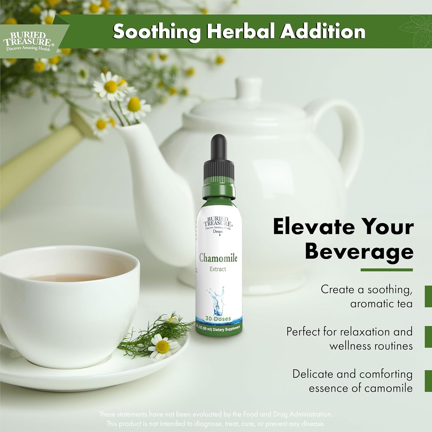 Chamomile Drops 10x Extract - 30 Servings, German Chamomile Tea Drops, Sugar-Free Herbal Tea for Relaxation and Calmness Support