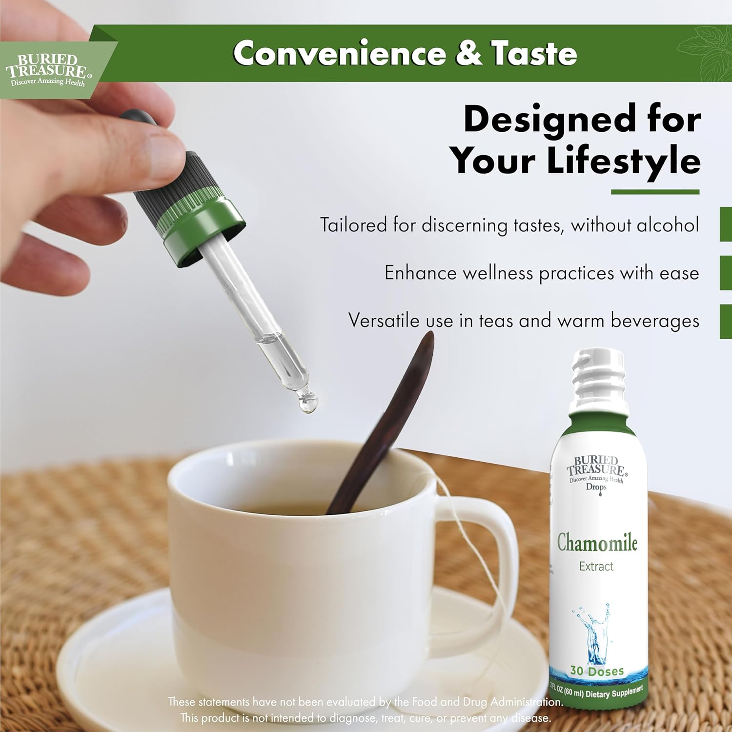 Chamomile Drops 10x Extract - 30 Servings, German Chamomile Tea Drops, Sugar-Free Herbal Tea for Relaxation and Calmness Support