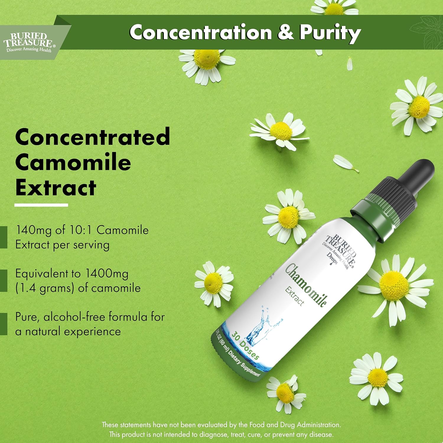 Chamomile Drops 10x Extract - 30 Servings, German Chamomile Tea Drops, Sugar-Free Herbal Tea for Relaxation and Calmness Support