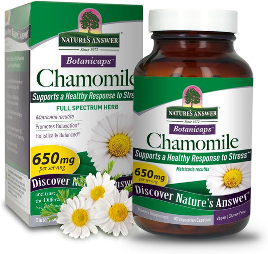 Chamomile Flower Capsules for Relaxation & Digestion Support | Natural Calming Aid | 90 Vegetarian Capsules