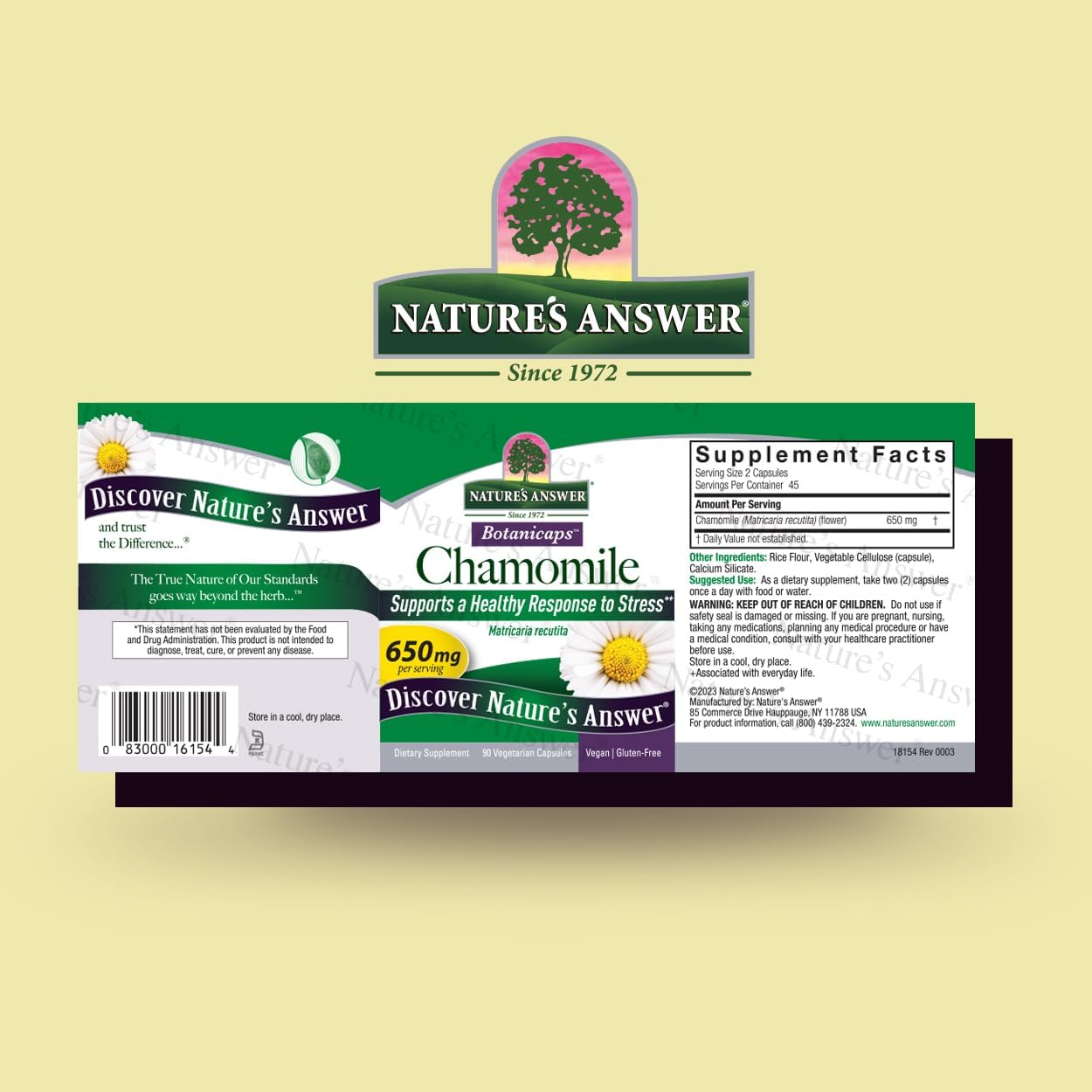 Chamomile Flower Capsules for Relaxation & Digestion Support | Natural Calming Aid | 90 Vegetarian Capsules