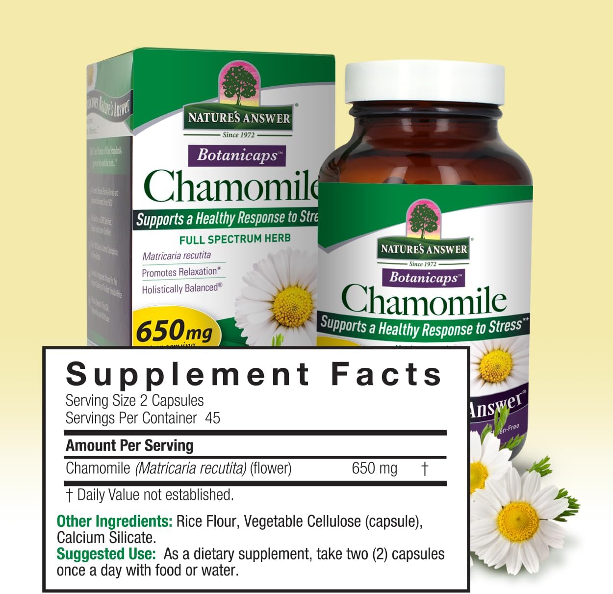 Chamomile Flower Capsules for Relaxation & Digestion Support | Natural Calming Aid | 90 Vegetarian Capsules