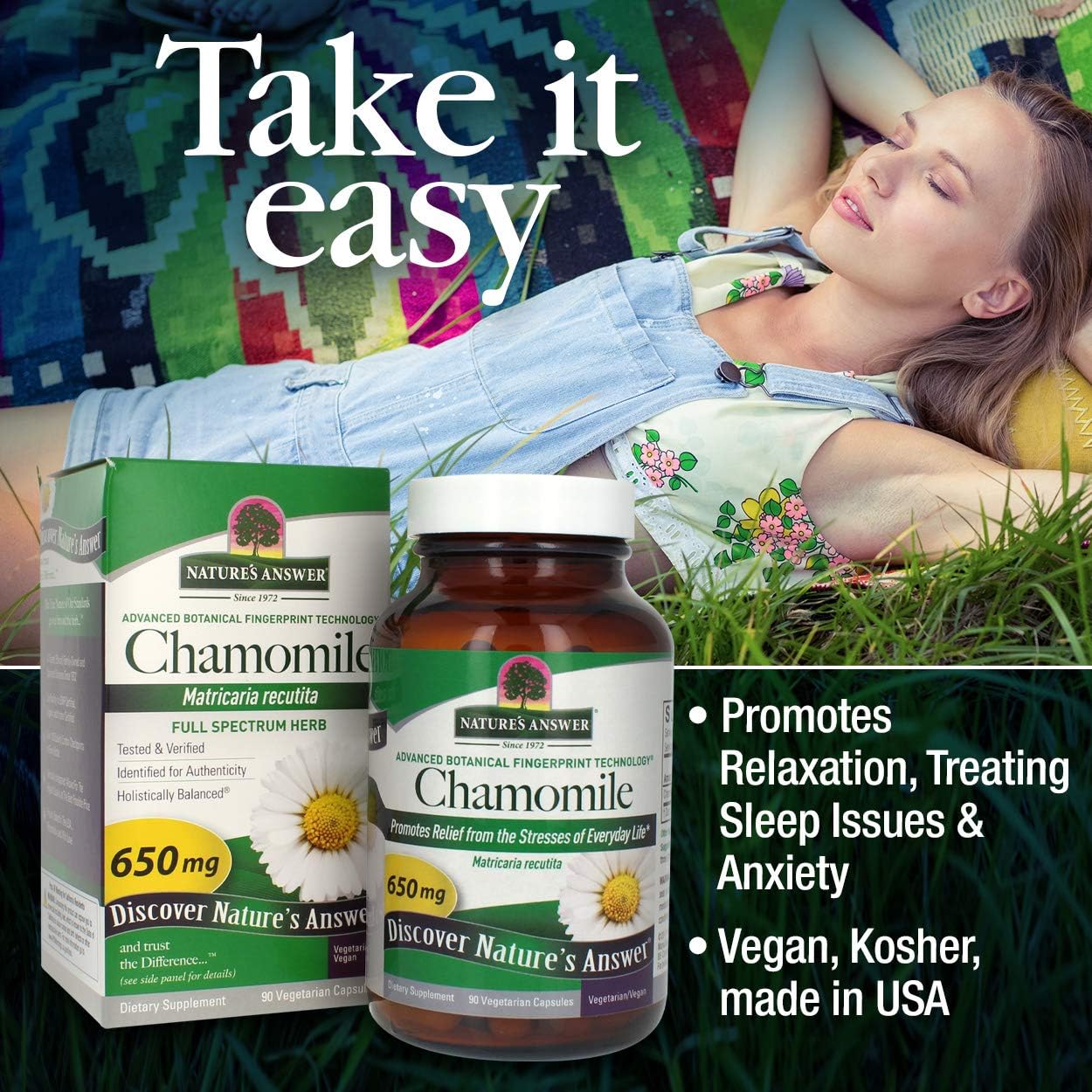 Chamomile Flower Capsules for Relaxation & Digestion Support | Natural Calming Aid | 90 Vegetarian Capsules