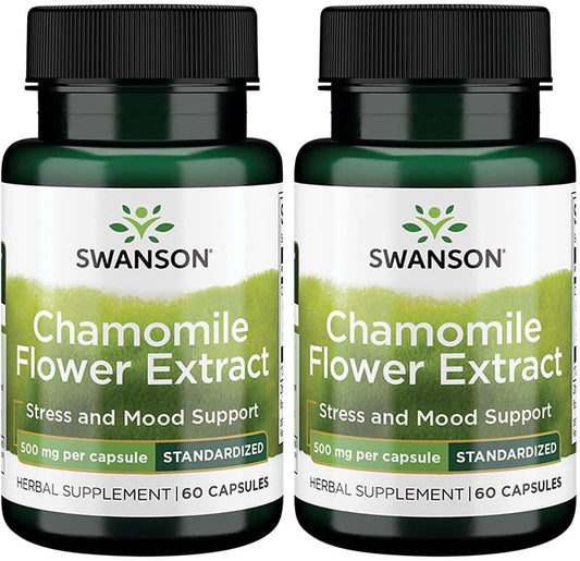 Chamomile Flower Extract 500mg Standardized to 1.2% Apigenin - 60 Capsules x 2 Pack