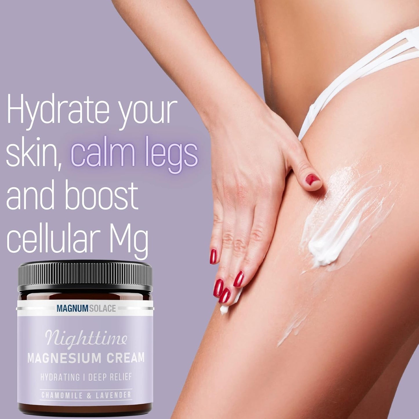 Chamomile Lavender Magnesium Lotion for Nighttime Relief - Topical Chloride Cream for Legs, Arms, Chest - USA Made & Kid-Safe