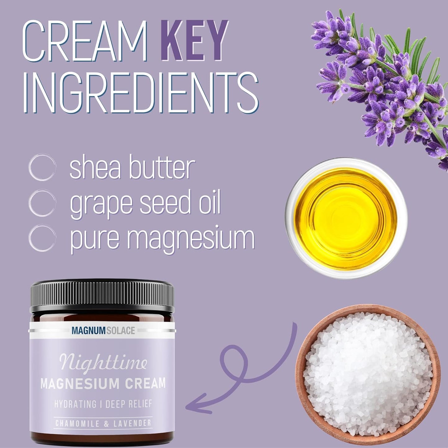 Chamomile Lavender Magnesium Lotion for Nighttime Relief - Topical Chloride Cream for Legs, Arms, Chest - USA Made & Kid-Safe