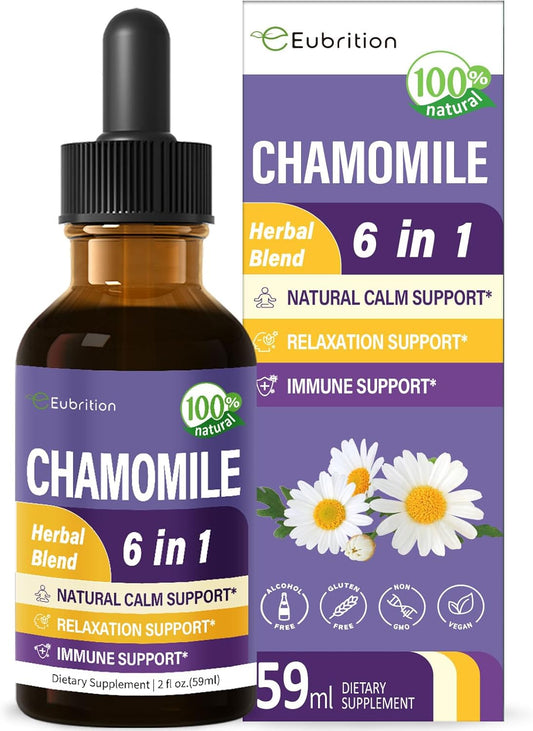 Chamomile Liquid Drops for Natural Calm, Relaxation, and Immune Support - 2oz Original Formula