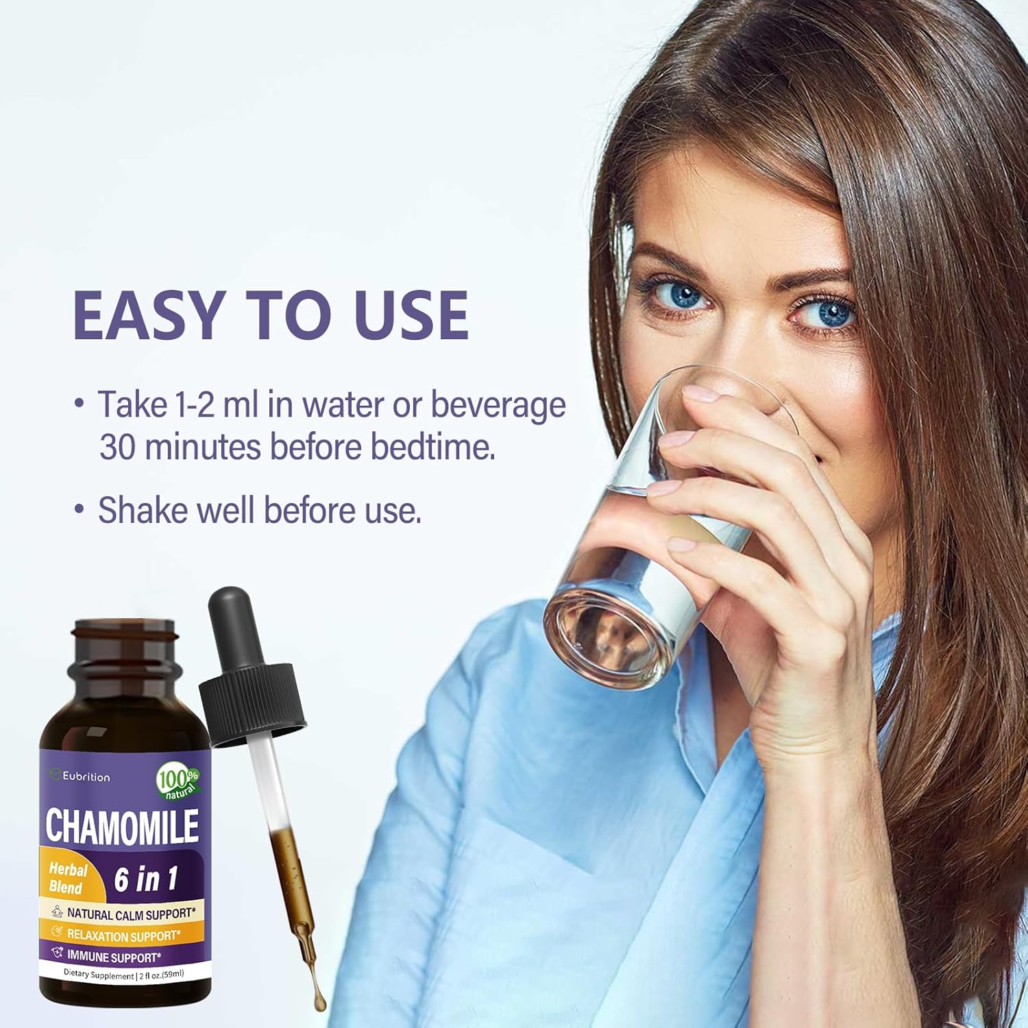 Chamomile Liquid Drops for Natural Calm, Relaxation, and Immune Support - 2oz Original Formula