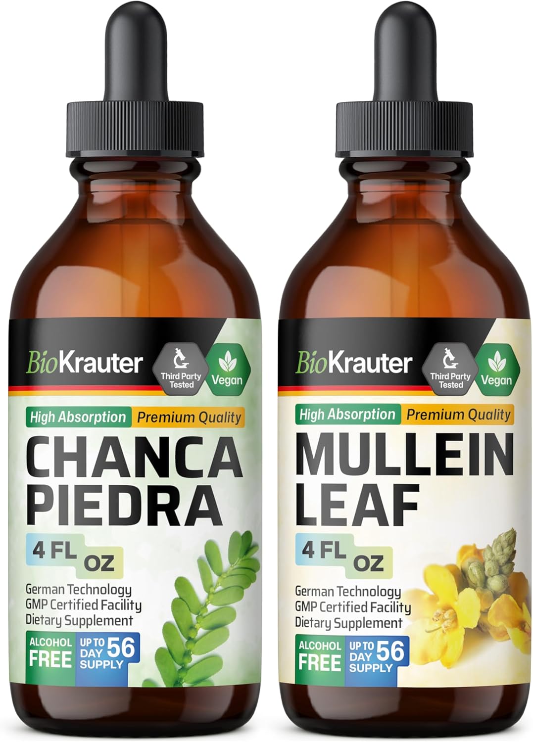 Chanca Piedra and Mullein Tincture Set - 4 Fl. Oz. Each - Herbal Remedy for Wellness