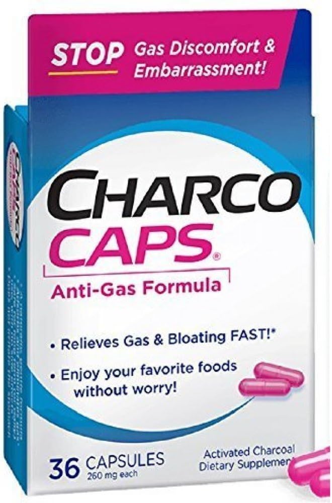 Charcocaps 260 mg Capsules - 36 Count, Pack of 2 - Natural Detox and Gas Relief Supplement