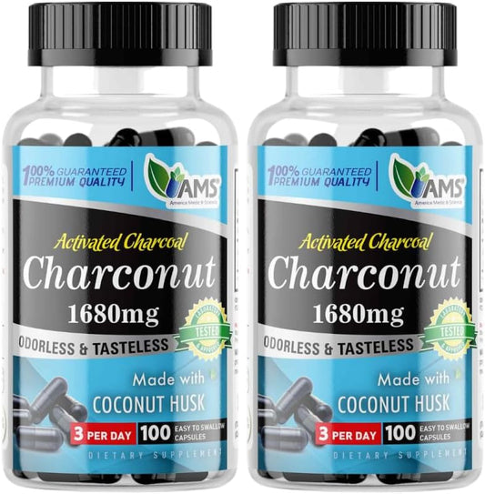 Charconut 1680mg (200 Capsules) | Activated Charcoal & Coconut Husk Supplement | Supports Digestive Health, Gas & Bloating Relief for Men & Women