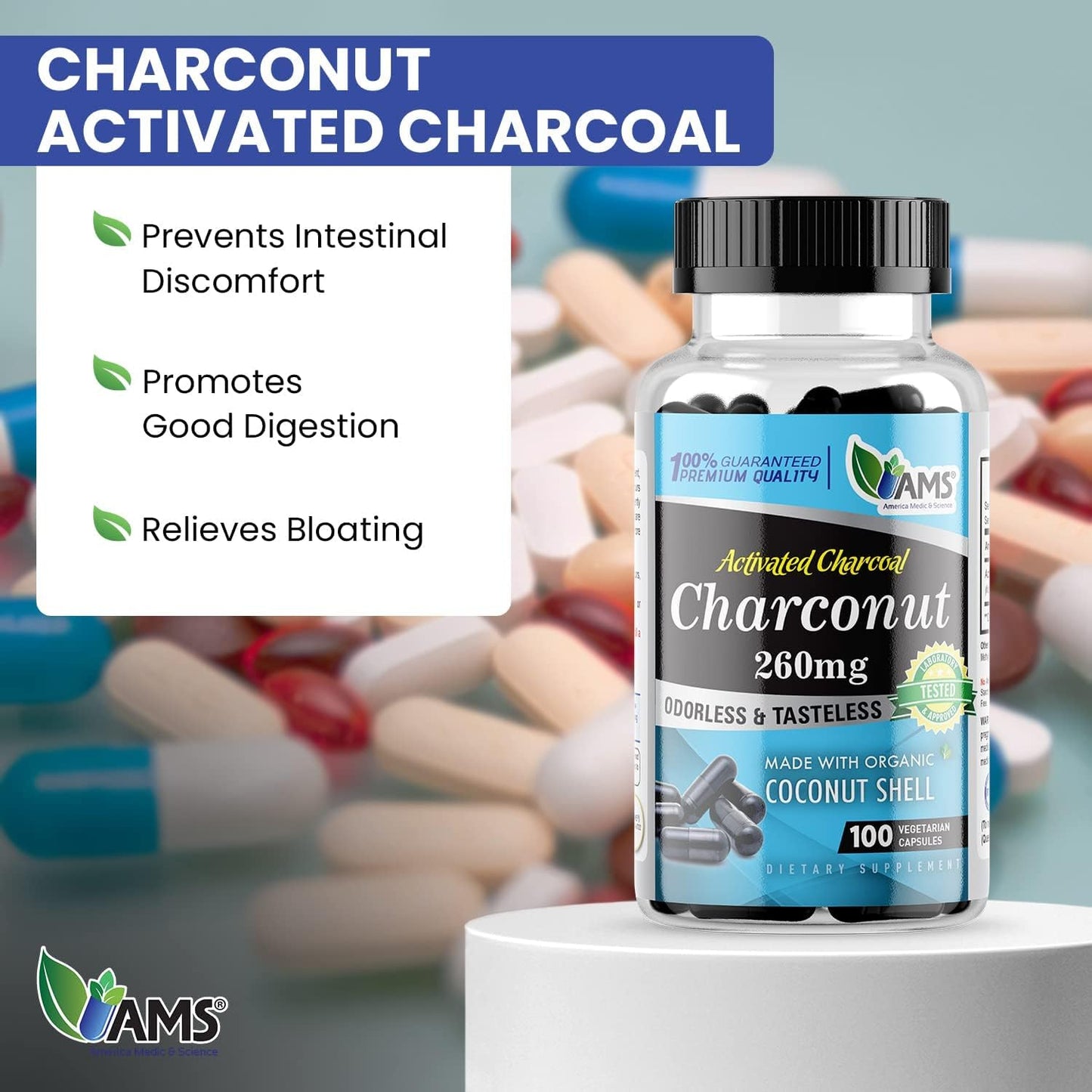Charconut 1680mg (200 Capsules) | Activated Charcoal & Coconut Husk Supplement | Supports Digestive Health, Gas & Bloating Relief for Men & Women
