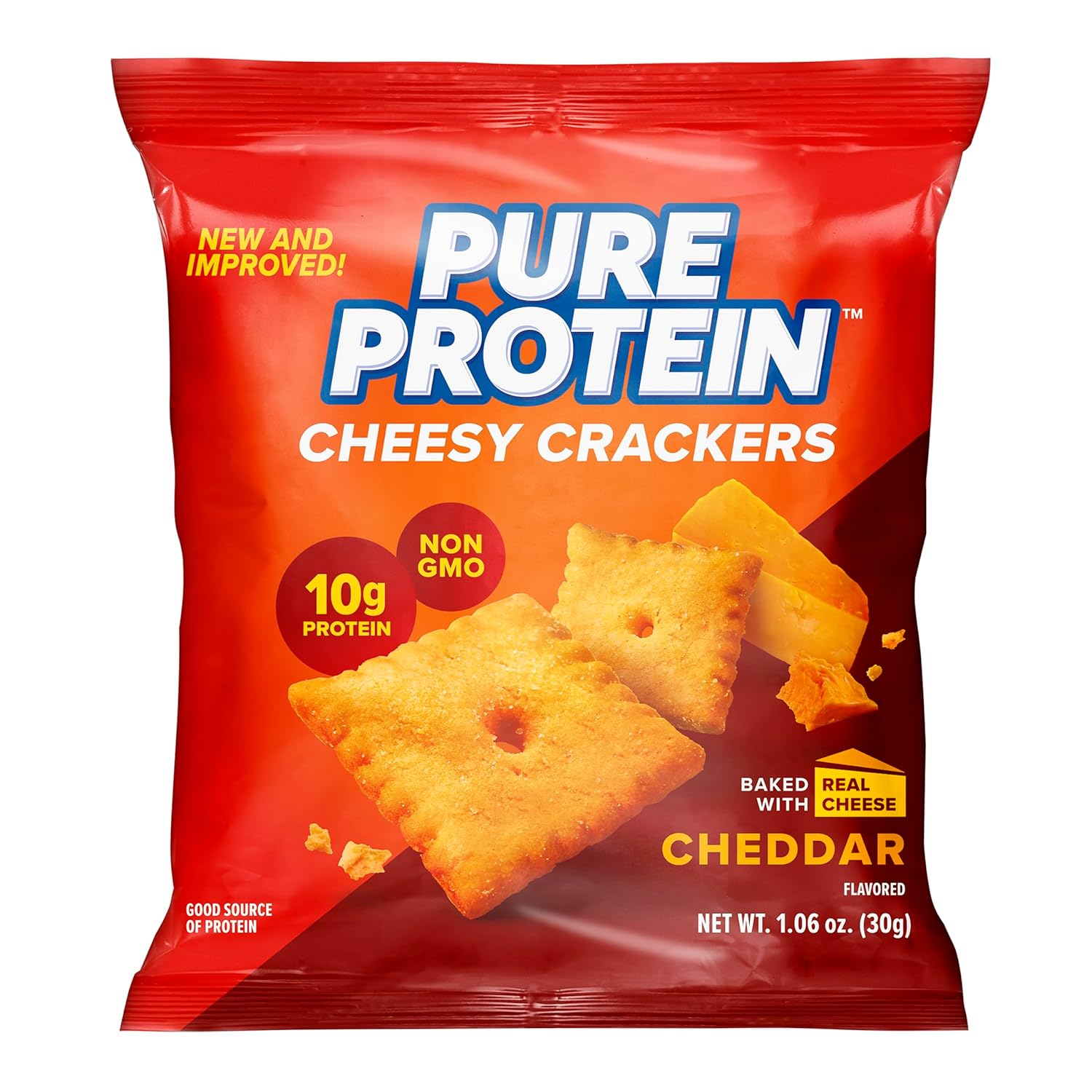 Cheddar Cheese High Protein Crackers, 10g Protein, 12 Pack, 1.06 oz - Healthy Snack