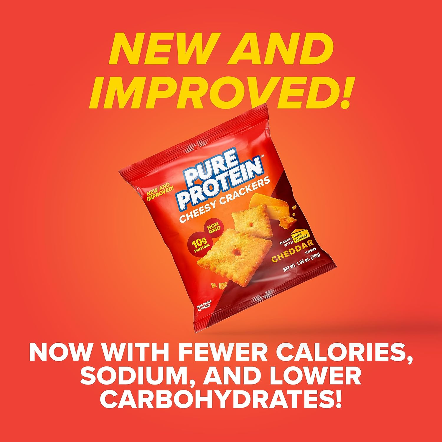 Cheddar Cheese High Protein Crackers, 10g Protein, 12 Pack, 1.06 oz - Healthy Snack