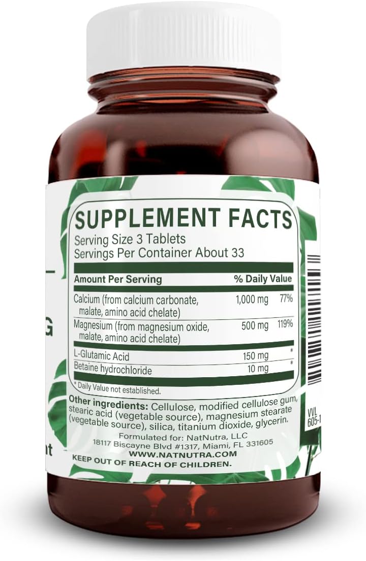 Chelated Cal Mag 1000/500 mg Supplement with Betaine HCL for Bone and Muscle Health, 100 Vegan Tablets