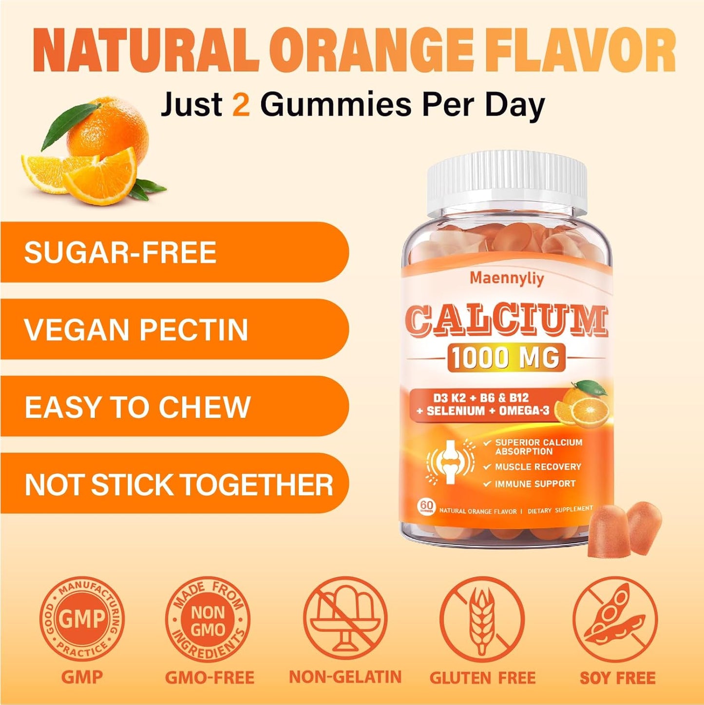 Chelated Calcium Gummies with Essential Vitamins & Minerals - 1000 mg Calcium Citrate Supplement for Bone, Muscle, and Immune Support - 60 Count