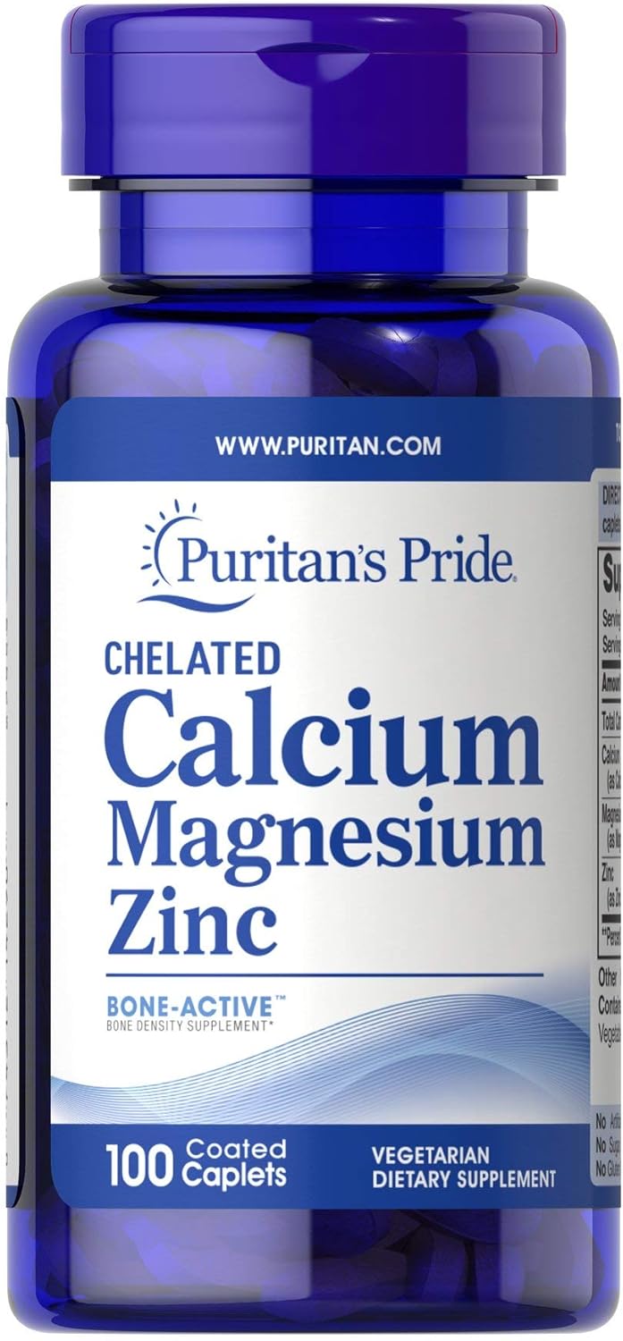 Chelated Calcium Magnesium Zinc Caplets - 100 Count by Puritan's Pride