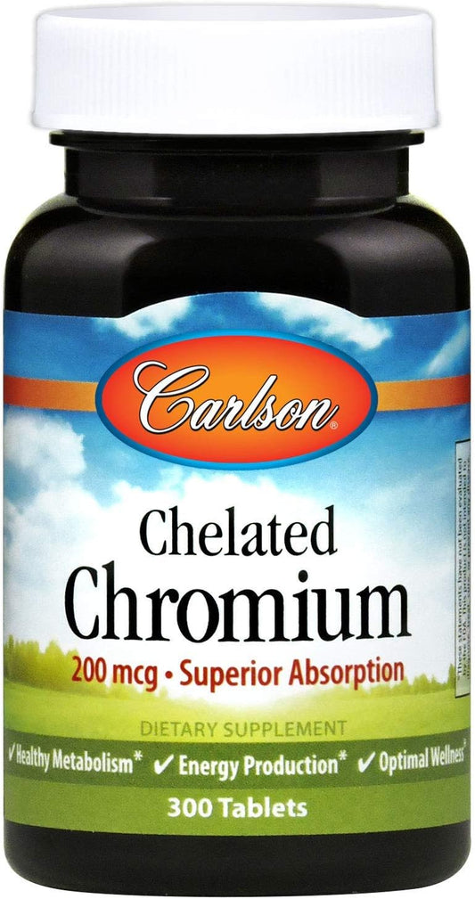 Chelated Chromium 200 mcg Tablets for Energy & Wellness - Superior Absorption Formula - 300 Count
