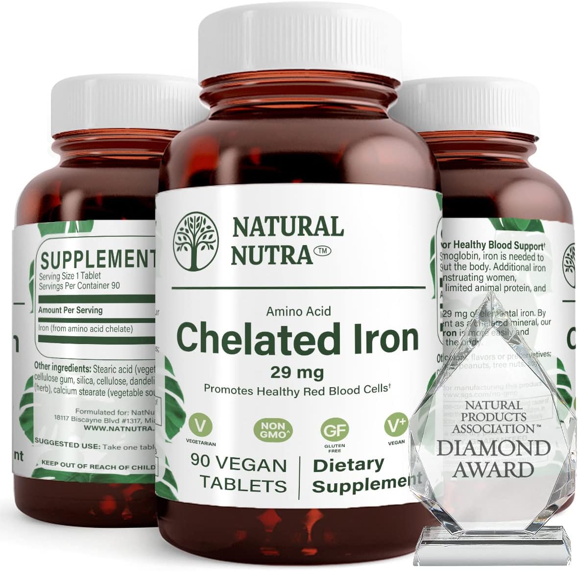 Chelated Iron Supplement for Men and Women - Promotes Healthy Nails, Hair Growth, and Skin - Gluten Free - 90 Tablets