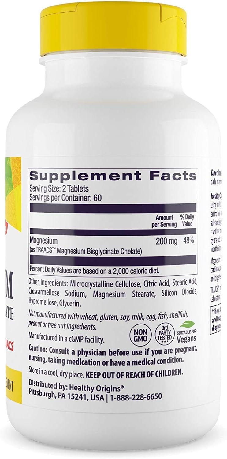 Chelated Magnesium Supplement for Brain and Heart Health - 120 Tablets