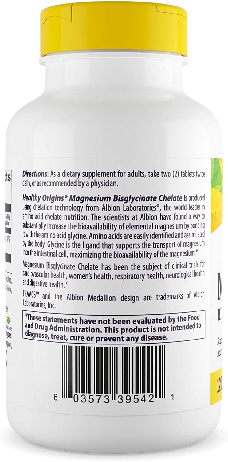 Chelated Magnesium Supplement for Brain and Heart Health - 120 Tablets