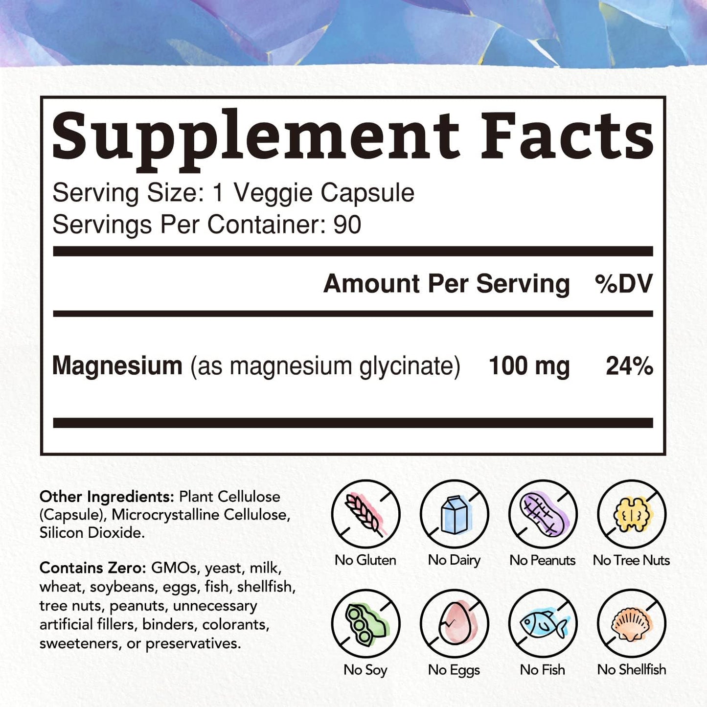 Chelated Magnesium Supplement for Nerve, Heart, Muscle Health - 100mg Elemental Magnesium - 90 Vegan Capsules
