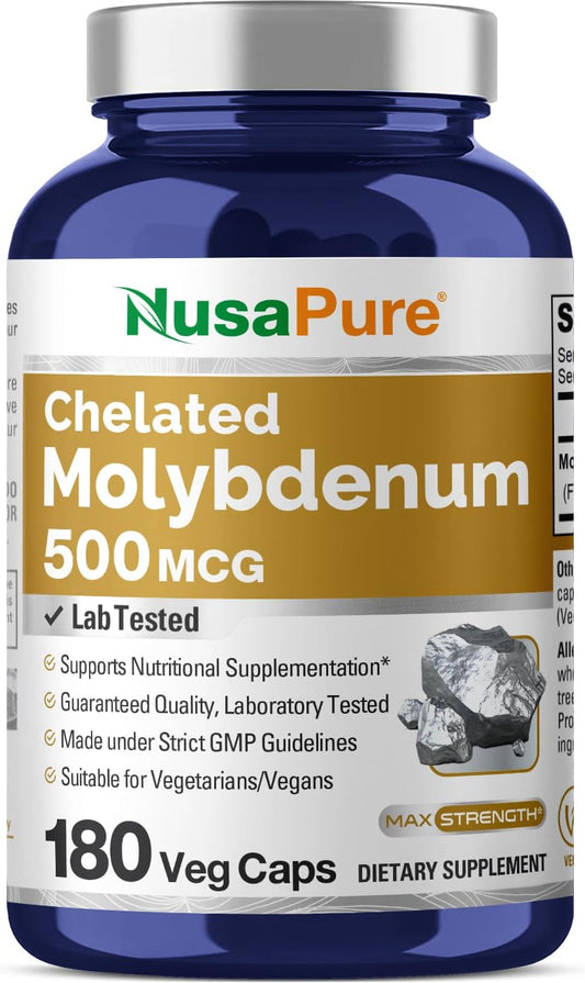 Chelated Molybdenum 500 mcg - 180 Vegan Capsules (Non-GMO) by NusaPure