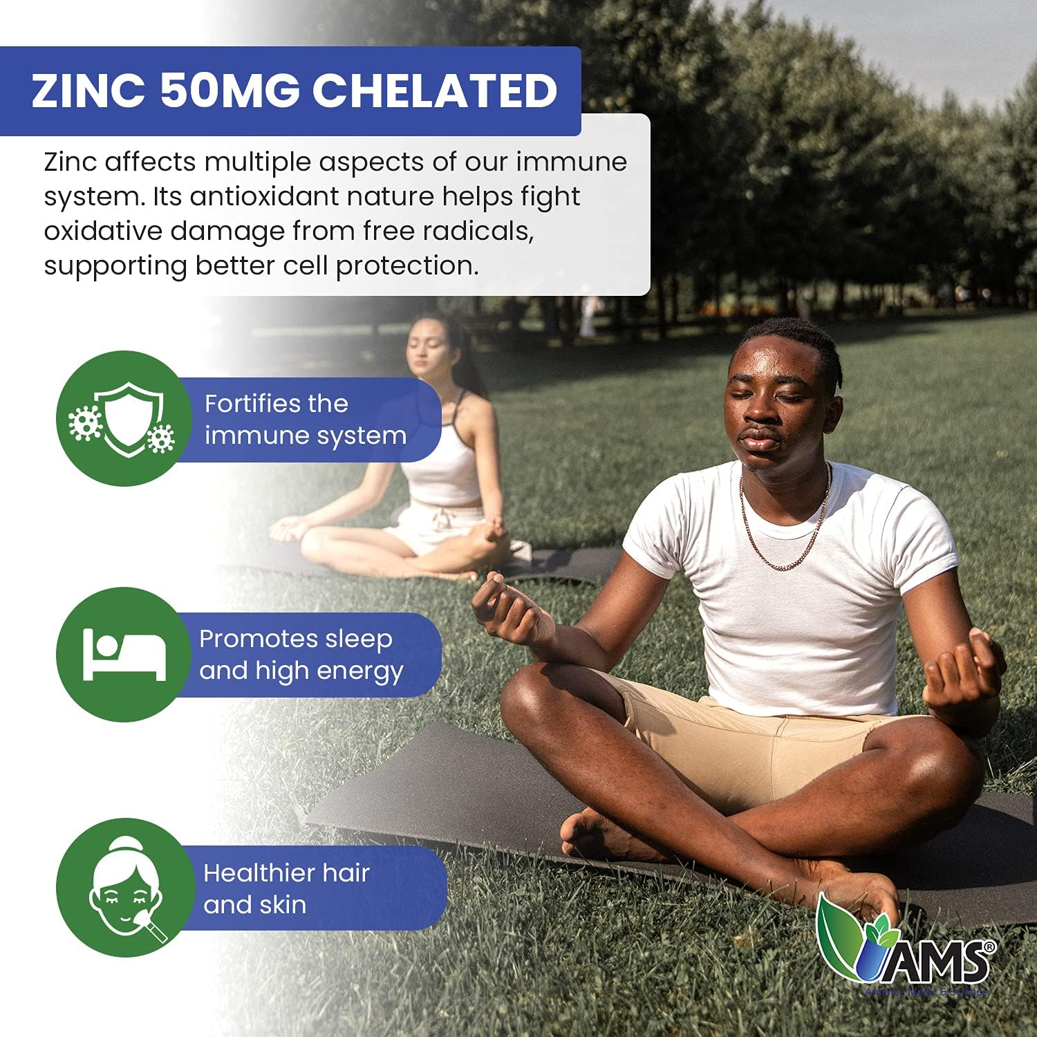 Chelated Zinc 50mg Supplements for Immune Support & Antioxidant Boost (60 Tablets) - Highly Absorbable Mineral for Better Mood & Sleep - America Medic & Science