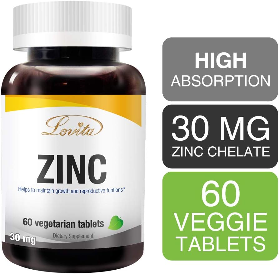 Chelated Zinc Supplements 30mg for Immune Support & Healthy Skin | Vegan & Non GMO | 60 Tablets