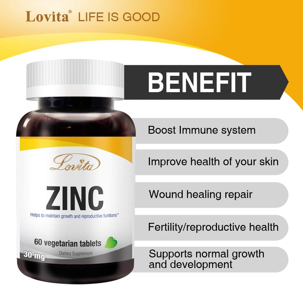 Chelated Zinc Supplements 30mg for Immune Support & Healthy Skin | Vegan & Non GMO | 60 Tablets
