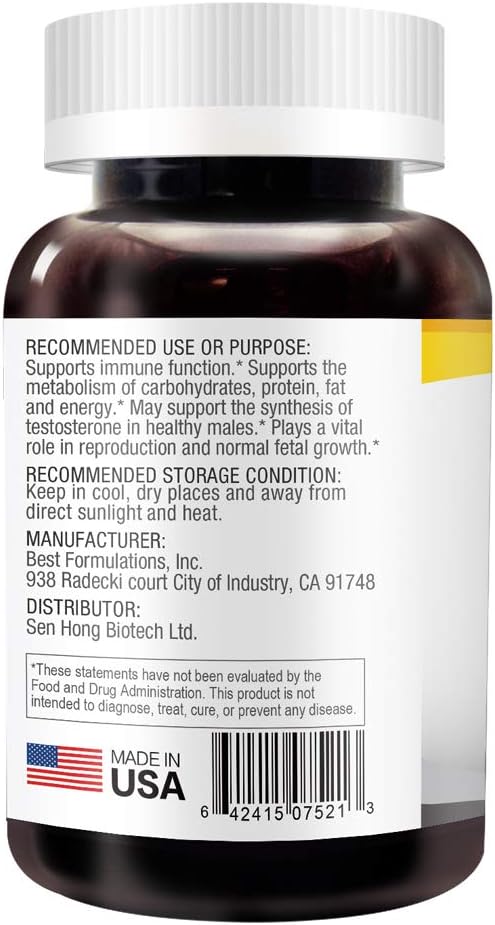 Chelated Zinc Supplements 30mg for Immune Support & Healthy Skin | Vegan & Non GMO | 60 Tablets