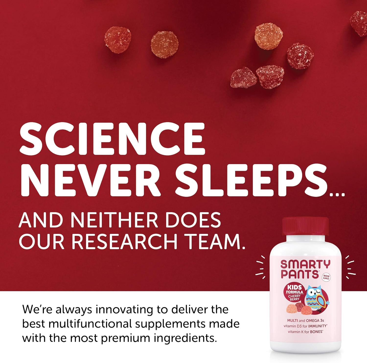 Cherry Berry Kids Gummy Multivitamin with Omega 3s, Vitamin D3, B12 (120 Gummies)